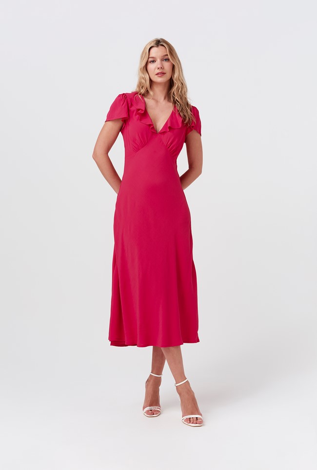 Kimmy Frill Neck Crepe Midi Dress