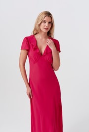 Kimmy Frill Neck Crepe Midi Dress