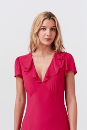 Kimmy Frill Neck Crepe Midi Dress
