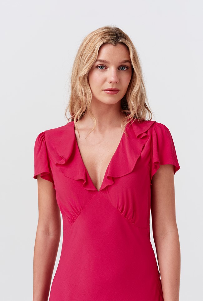 Kimmy Frill Neck Crepe Midi Dress