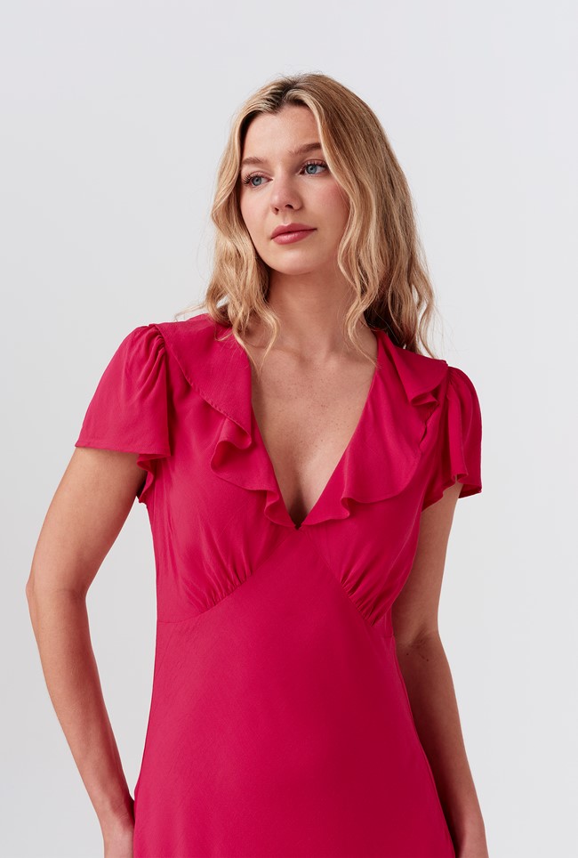 Kimmy Frill Neck Crepe Midi Dress