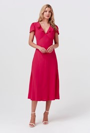 Kimmy Frill Neck Crepe Midi Dress