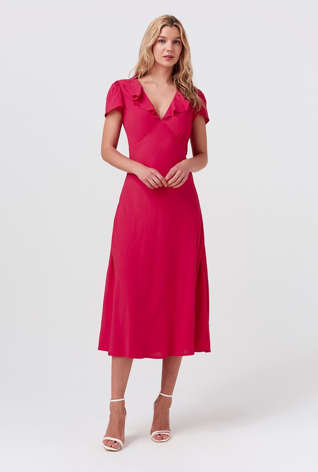 Kimmy Frill Neck Crepe Midi Dress