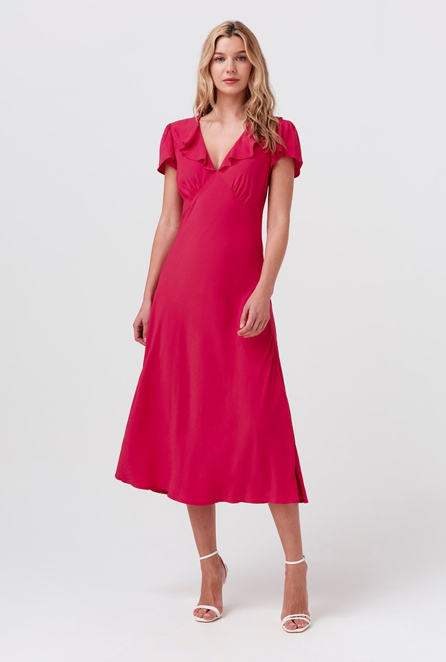 Kimmy Frill Neck Crepe Midi Dress