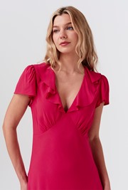 Kimmy Frill Neck Crepe Midi Dress