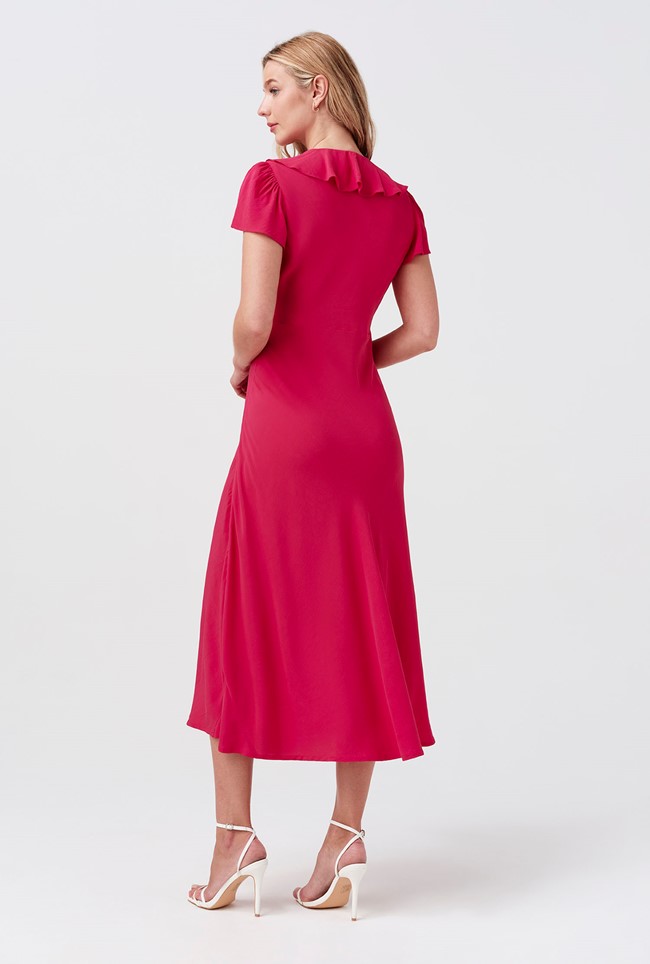 Kimmy Frill Neck Crepe Midi Dress