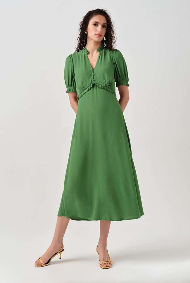 Jolene V-Neck Crepe Midi Dress