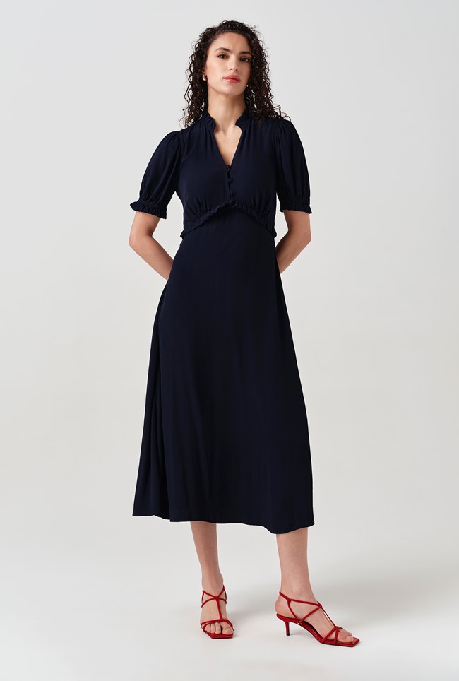 Jolene V-Neck Crepe Midi Dress