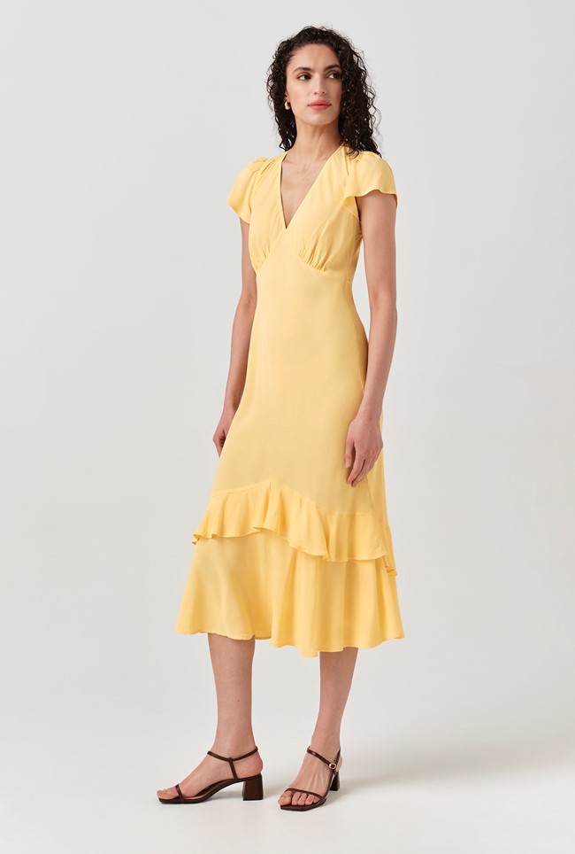Corinne Frill Crepe Dress