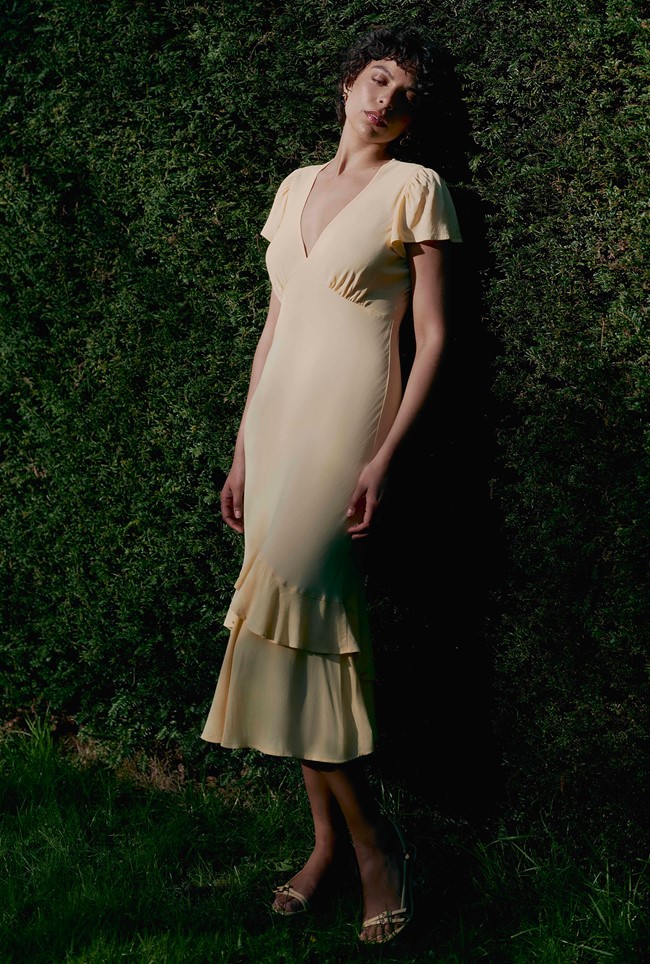 Corinne Frill Crepe Dress