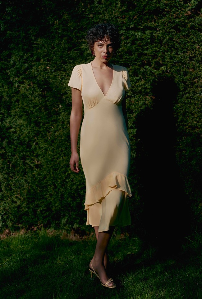 Corinne Frill Crepe Dress
