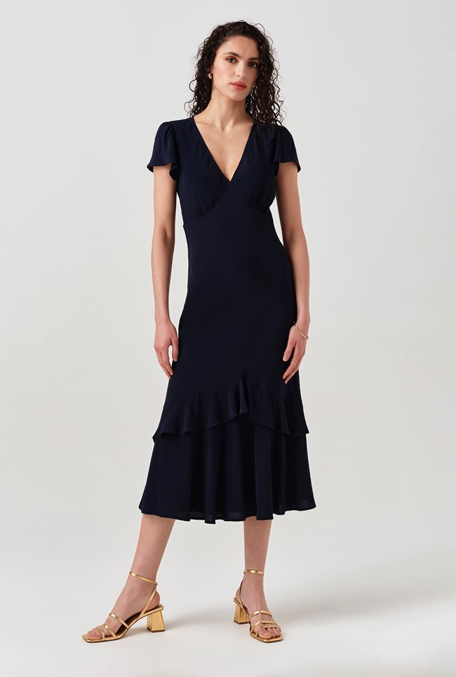Corinne Frill Crepe Dress