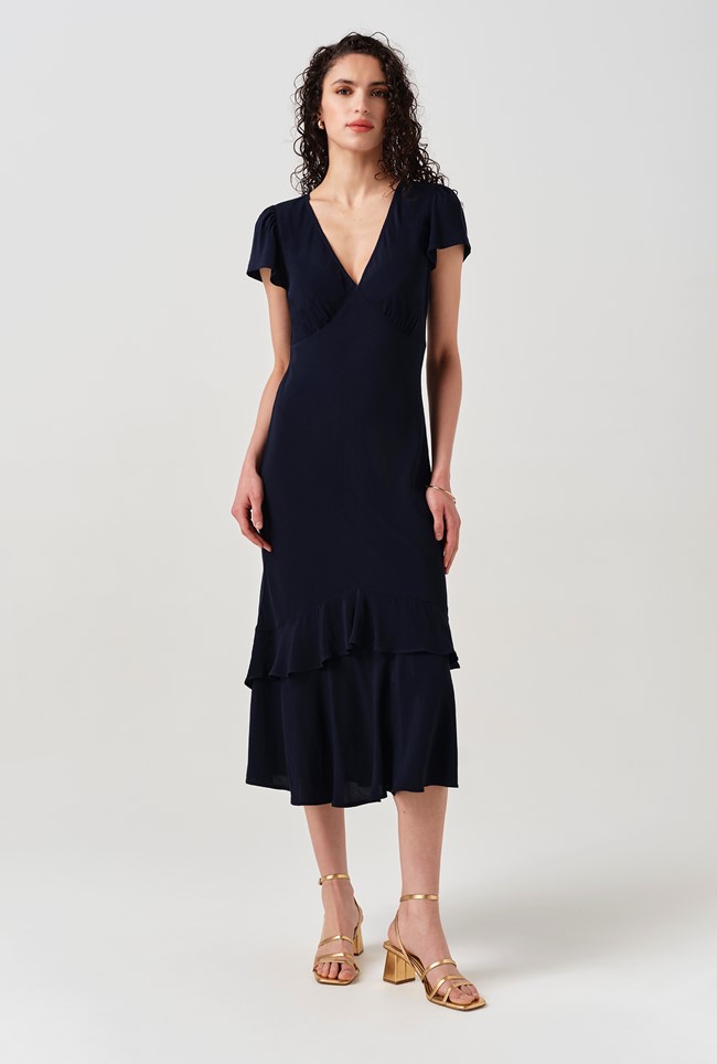 Corinne Frill Crepe Dress