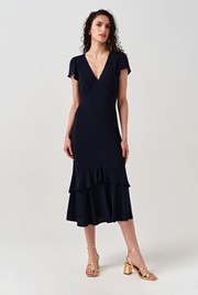 Corinne Frill Crepe Dress