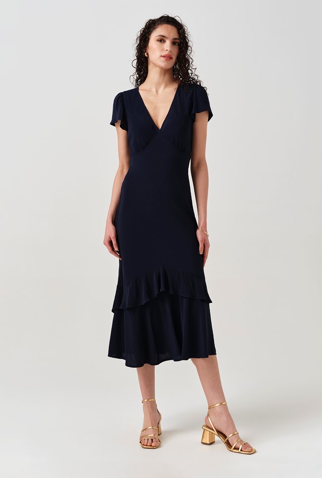 Corinne Frill Crepe Dress