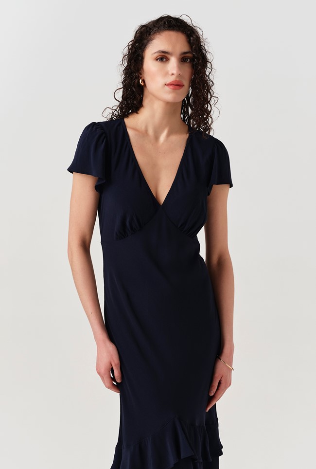 Corinne Frill Crepe Dress