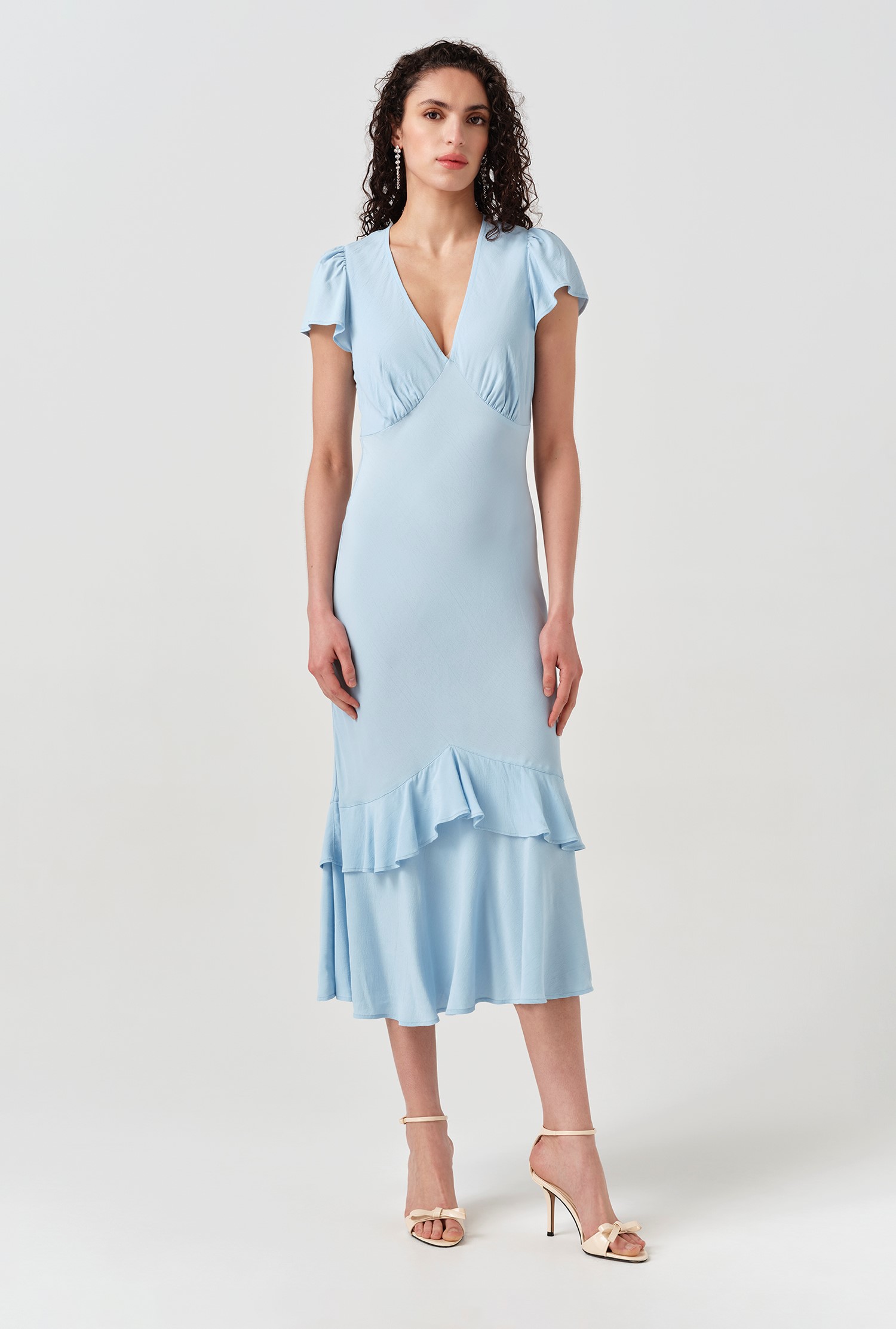 Corinne Blue Frill Crepe Dress | Women's Clothing | Women's Dresses | Ghost  London