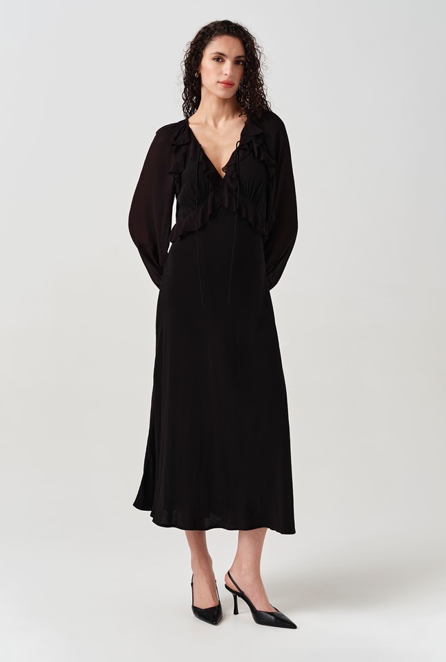 Naomi Long Sleeve Frill Midi Dress