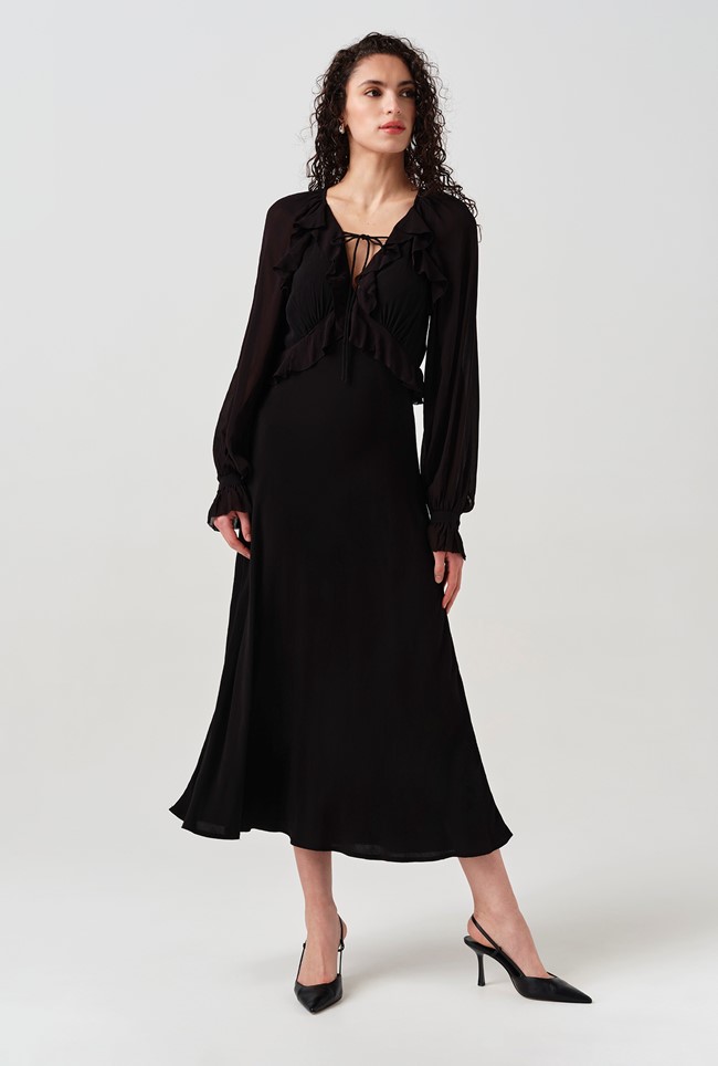 Naomi Long Sleeve Frill Midi Dress
