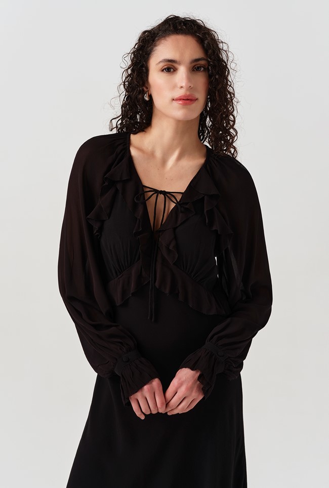 Naomi Long Sleeve Frill Midi Dress