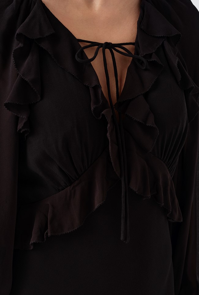 Naomi Long Sleeve Frill Midi Dress