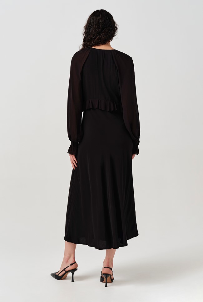Naomi Long Sleeve Frill Midi Dress