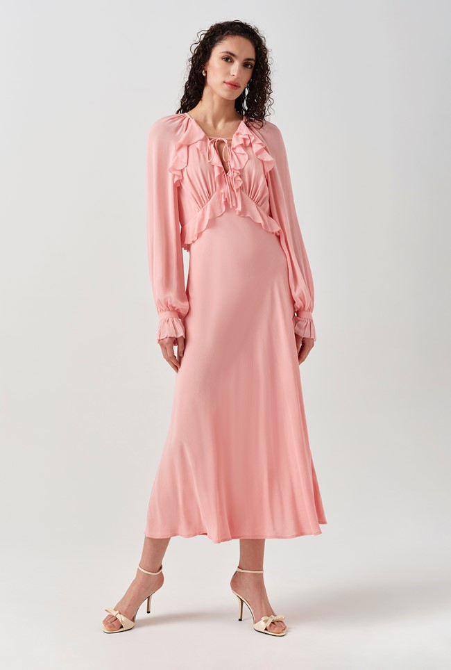 Naomi Long Sleeve Frill Midi Dress