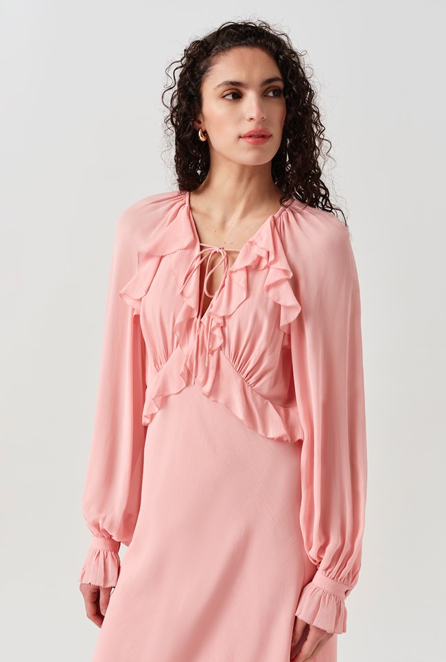 Naomi Long Sleeve Frill Midi Dress