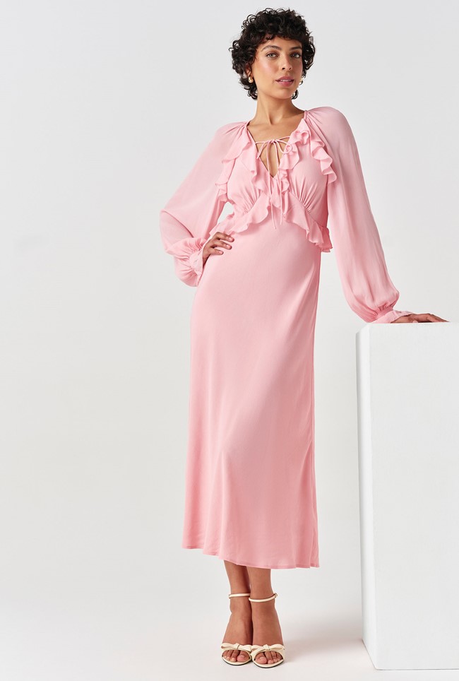 Naomi Long Sleeve Frill Midi Dress