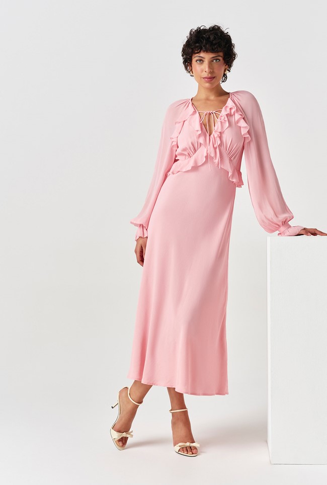 Naomi Long Sleeve Frill Midi Dress