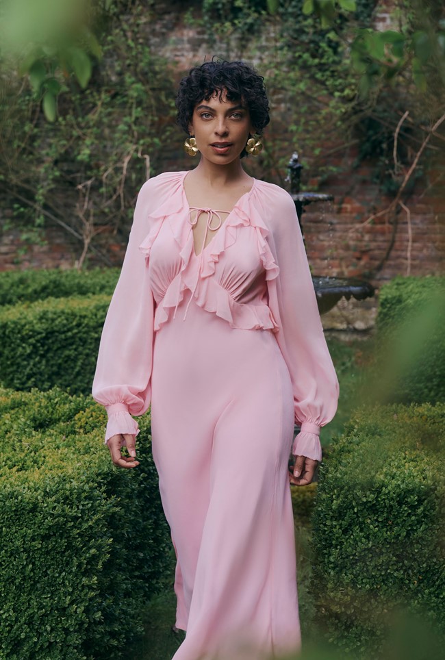 Naomi Long Sleeve Frill Midi Dress