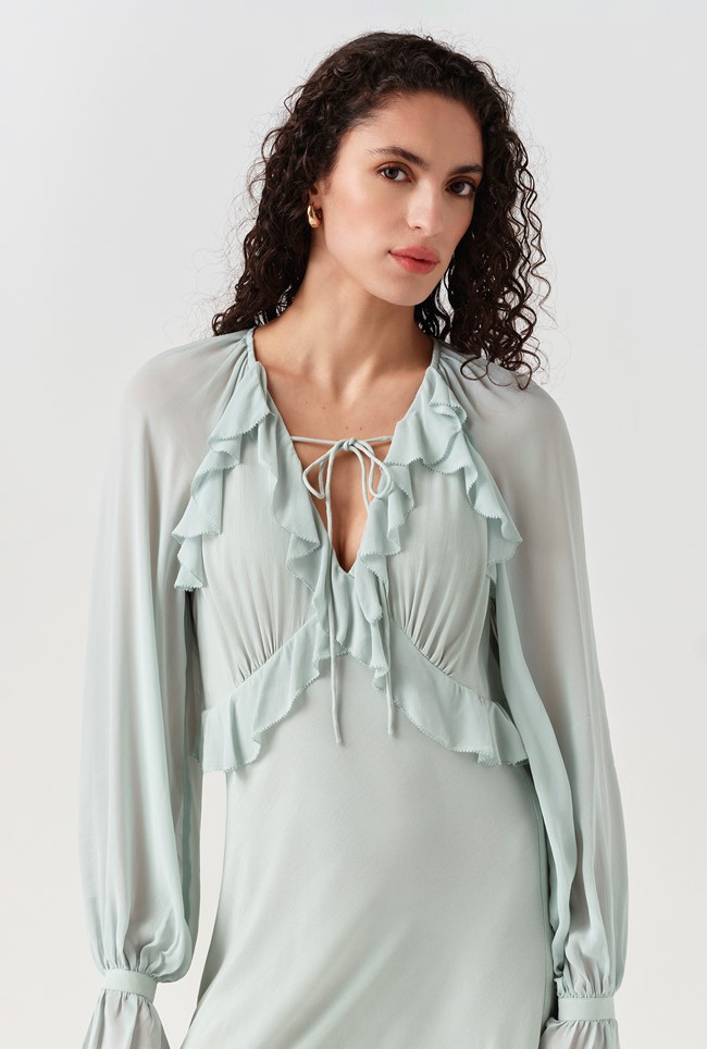 Naomi Long Sleeve Frill Midi Dress