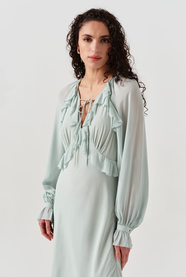 Naomi Long Sleeve Frill Midi Dress