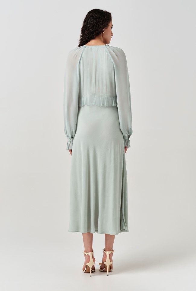 Naomi Long Sleeve Frill Midi Dress