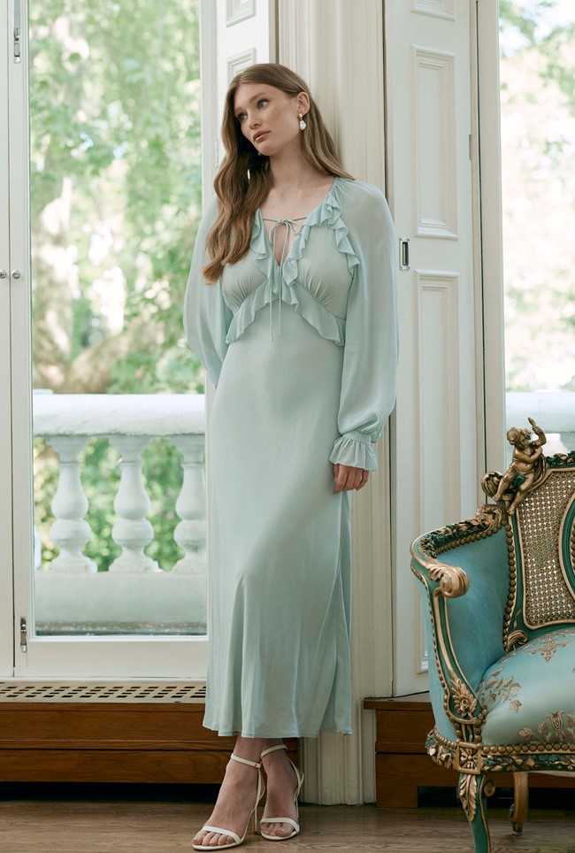 Naomi Long Sleeve Frill Midi Dress