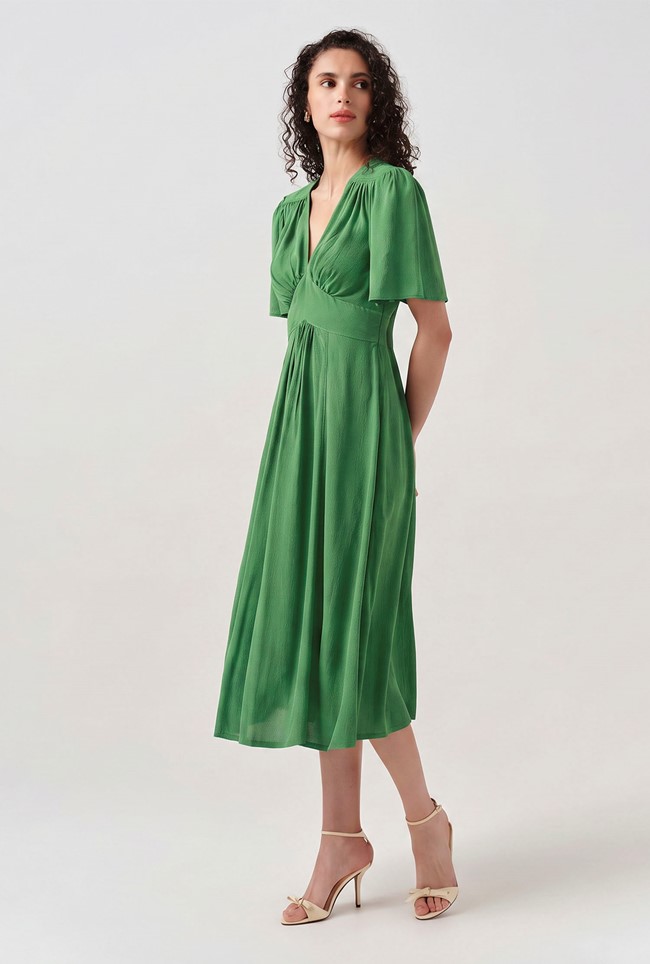 Rosalie Angel Sleeve Crepe Midi Dress