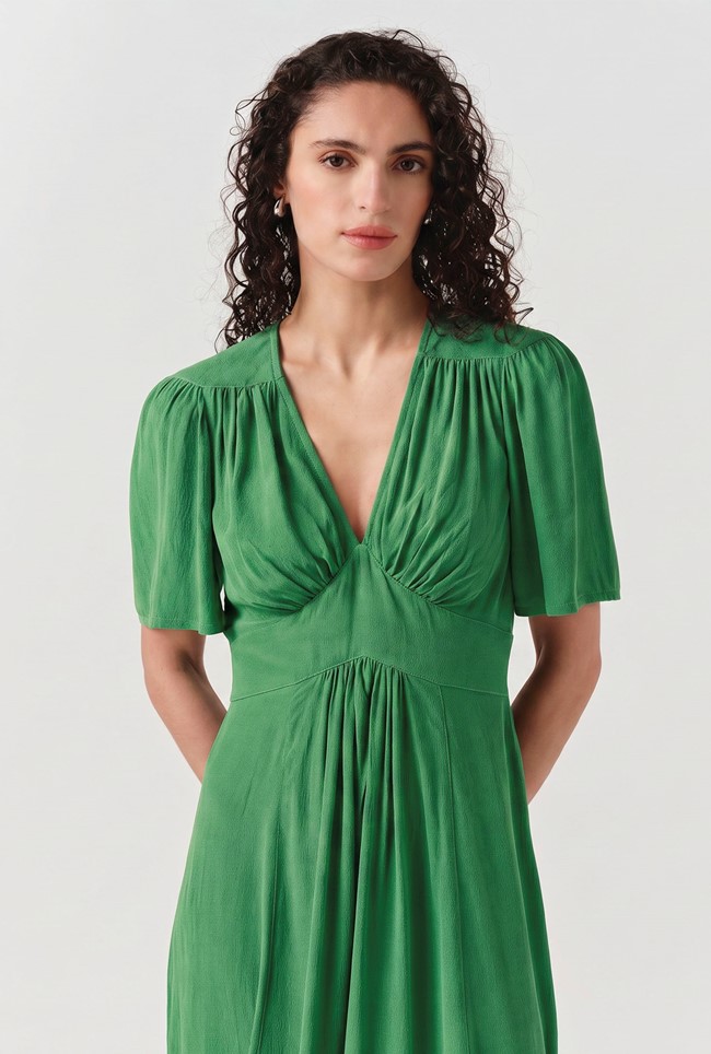 Rosalie Angel Sleeve Crepe Midi Dress