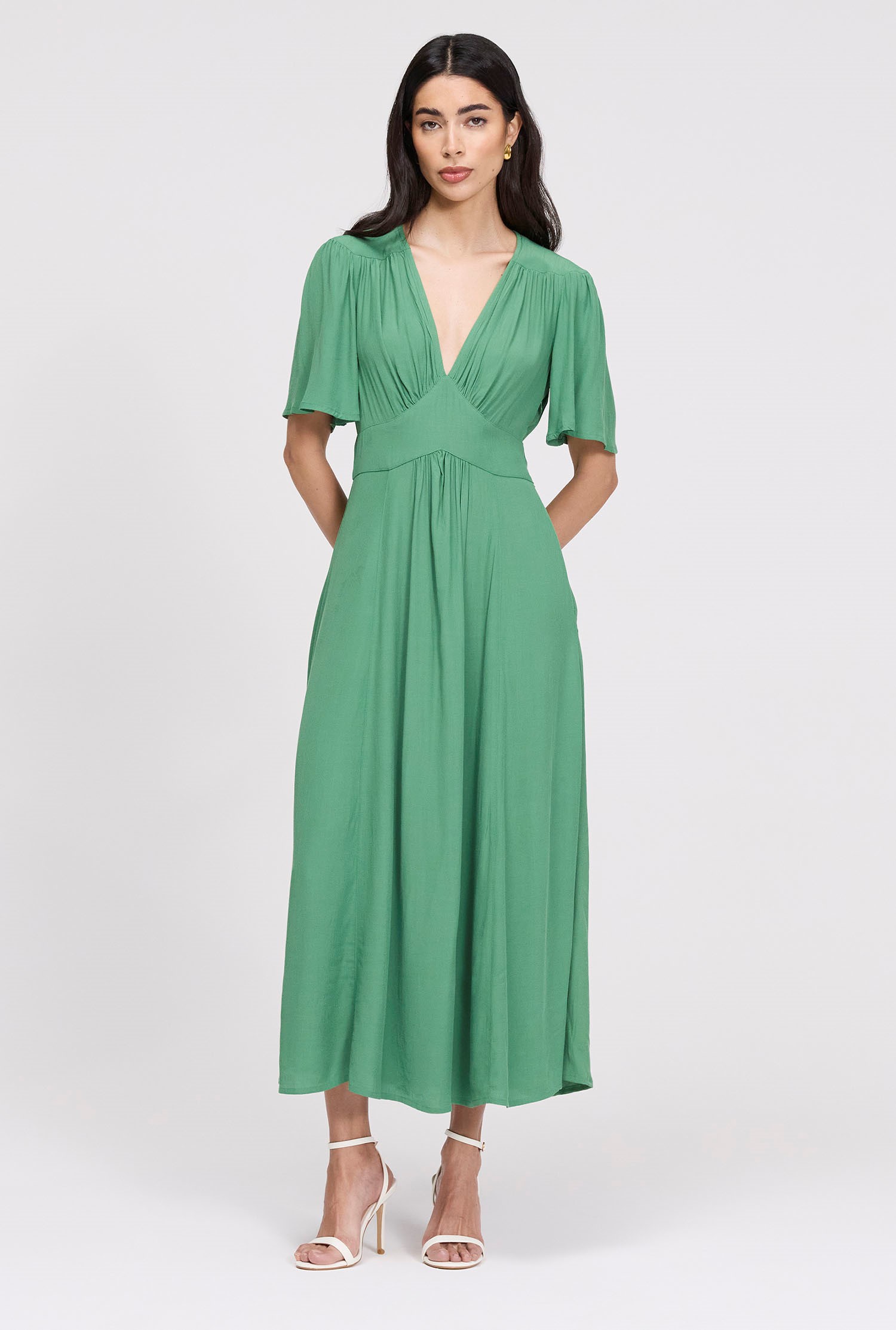 angel midi dress Karen Millen Botanical Embroidery Organdie Angel Sleeve Midi Dress in Navy