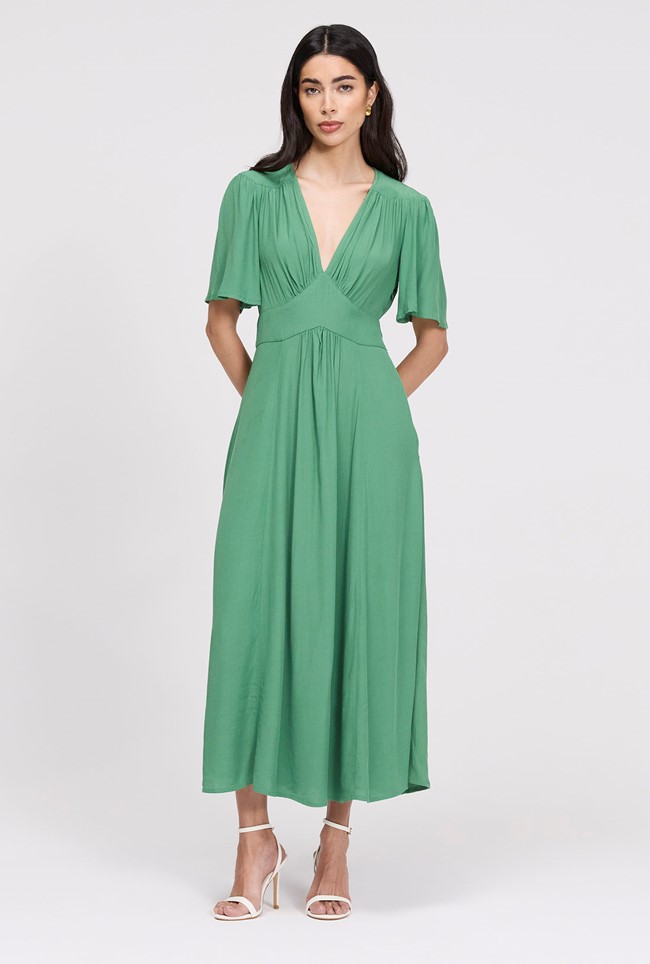 Rosalie Angel Sleeve Crepe Midi Dress