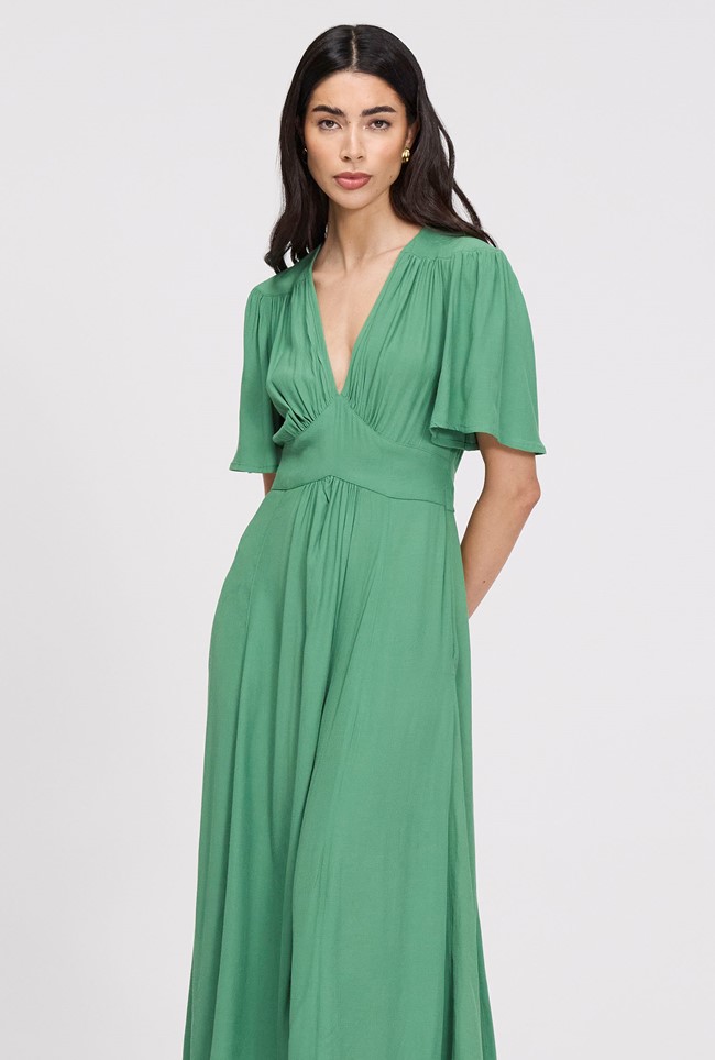 Rosalie Angel Sleeve Crepe Midi Dress
