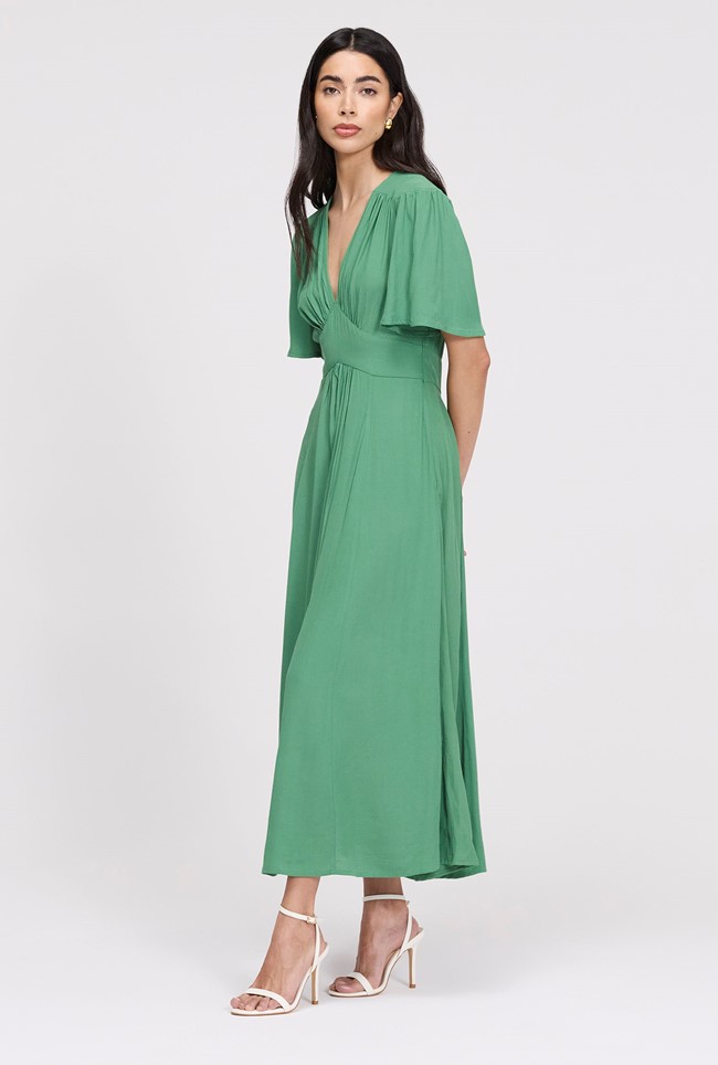 Rosalie Angel Sleeve Crepe Midi Dress