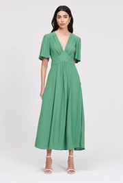 Rosalie Angel Sleeve Crepe Midi Dress
