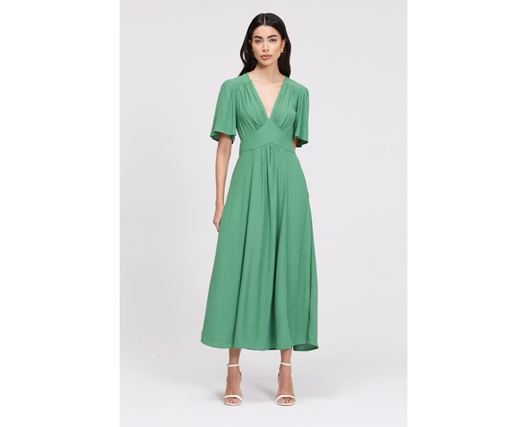 Rosalie Green Angel Sleeve Crepe Midi Dress | Women's Clothing