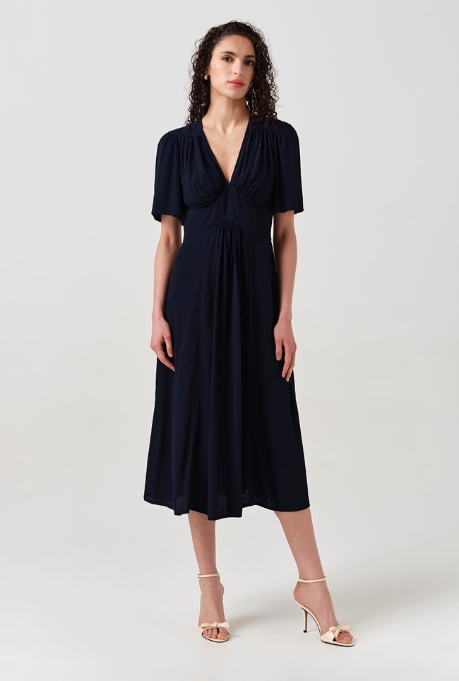 Rosalie Angel Sleeve Crepe Midi Dress