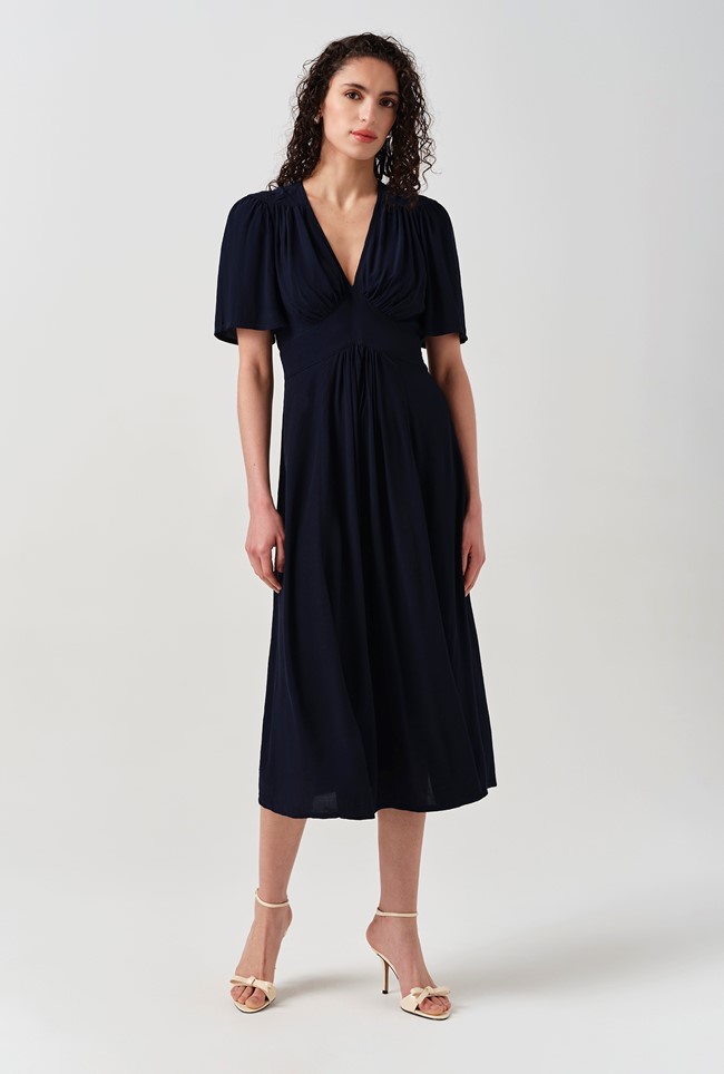 Rosalie Angel Sleeve Crepe Midi Dress