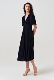 Rosalie Angel Sleeve Crepe Midi Dress