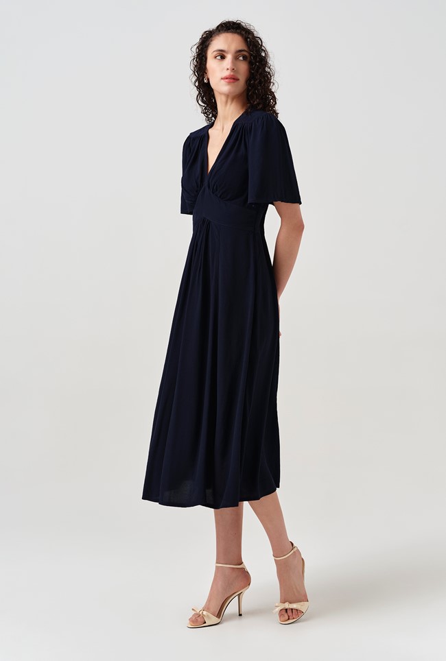 Rosalie Angel Sleeve Crepe Midi Dress