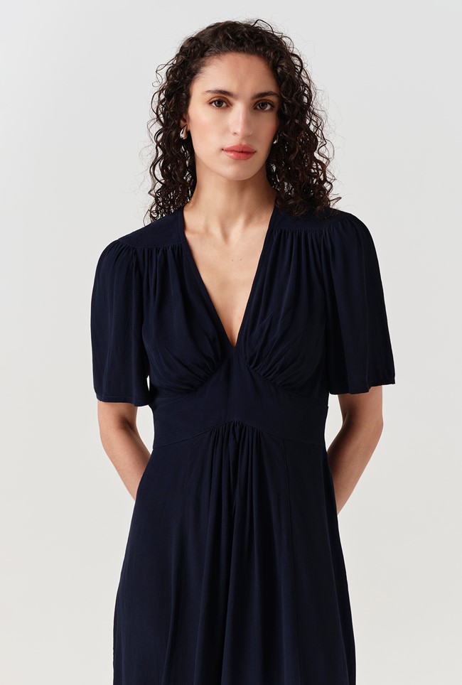Rosalie Angel Sleeve Crepe Midi Dress