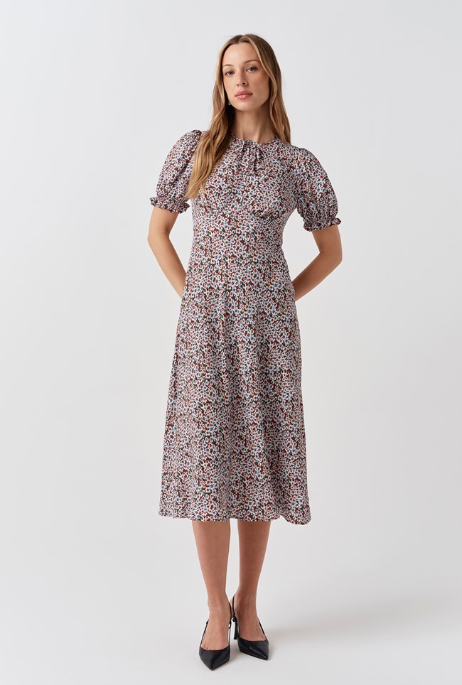 Clarissa Ditsy Tie Front Midi Dress