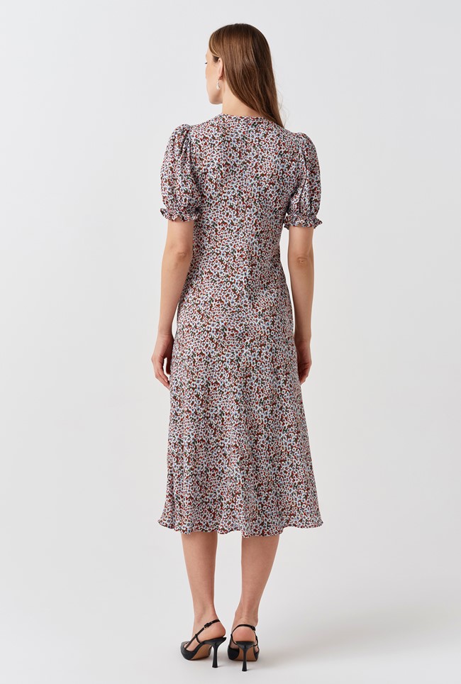 Clarissa Ditsy Tie Front Midi Dress